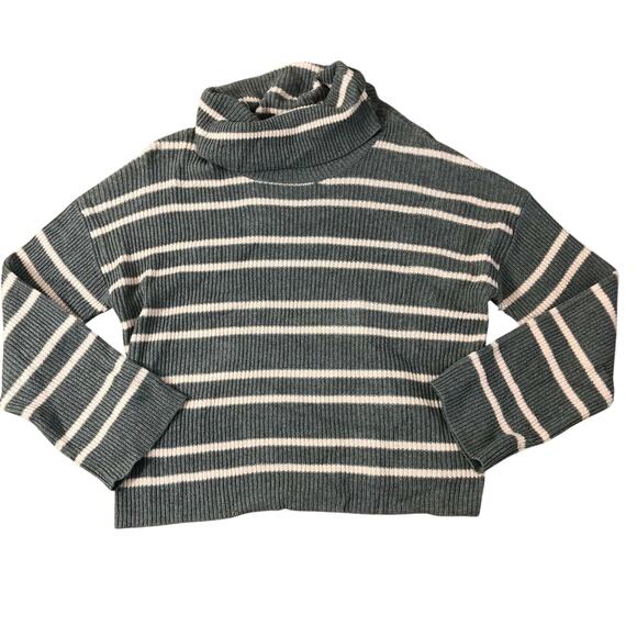 Abound Sweaters - Abound Sweater Size L Gray Slouchy Neck Striped Preppy Y2K Cozy Chic Preppy